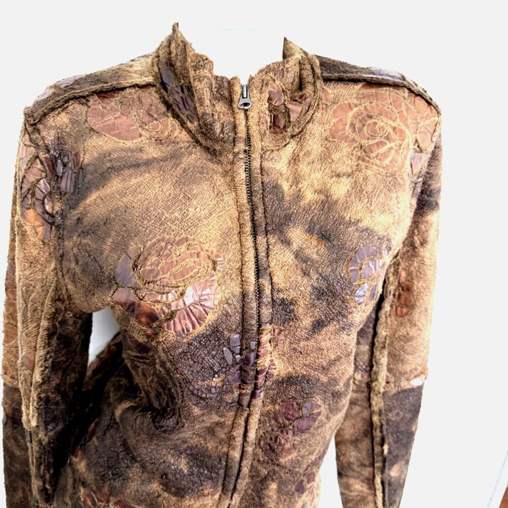 True Grit Brown Floral Rose Brown Faux Fur Jacket Size Large - Picture 11 of 14